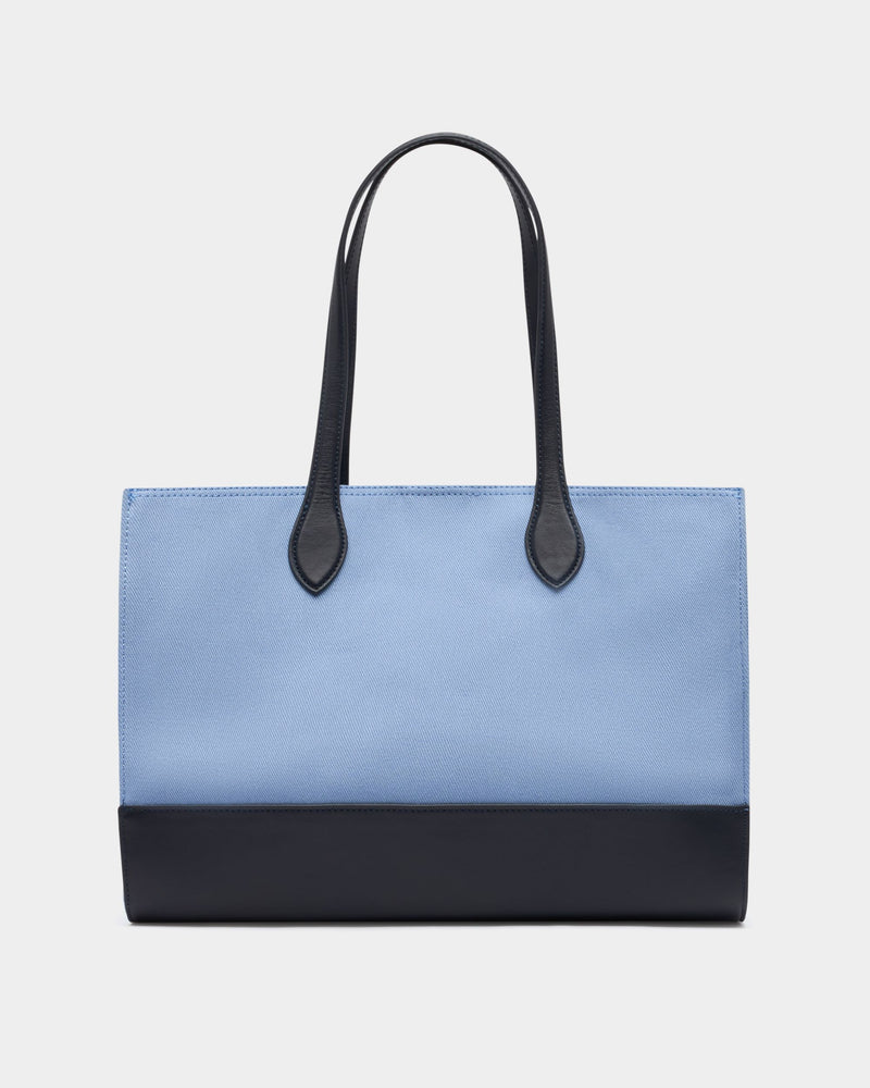 Tote Bag In Blue Canvas and Leather