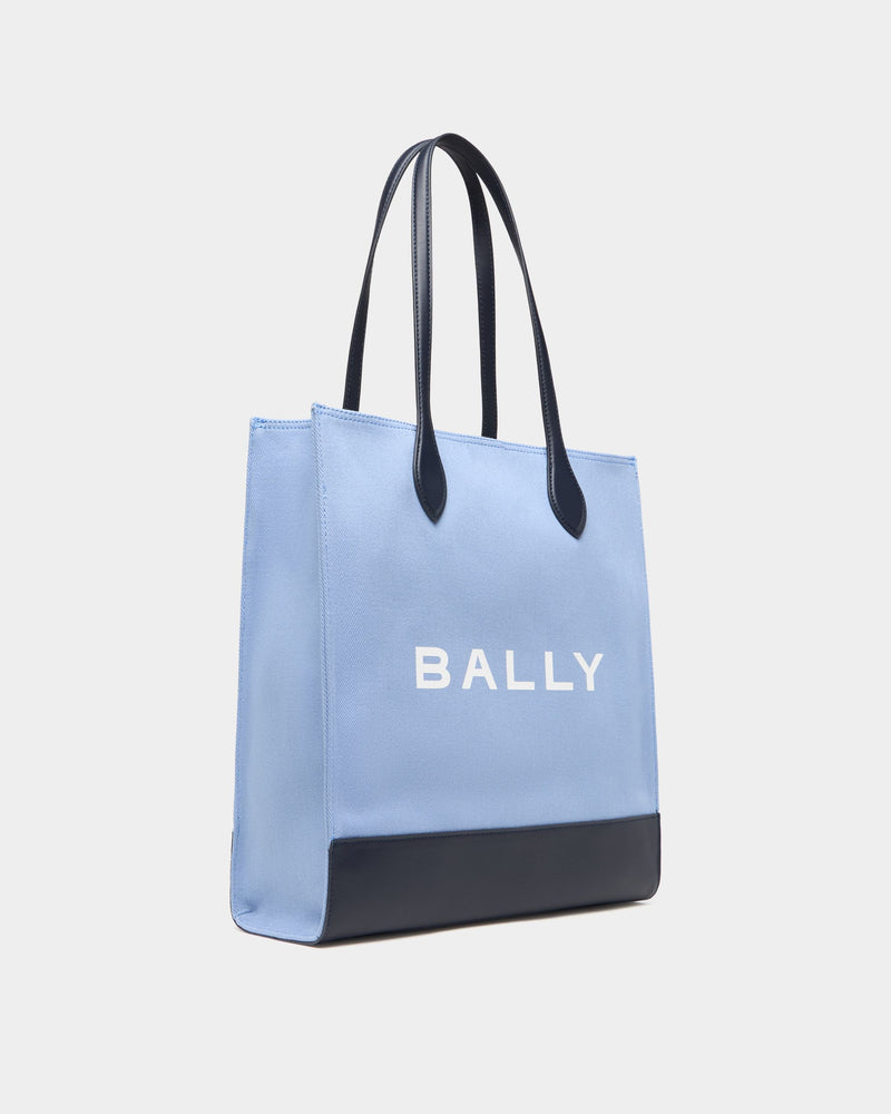 Tote Bag In Blue Canvas and Leather