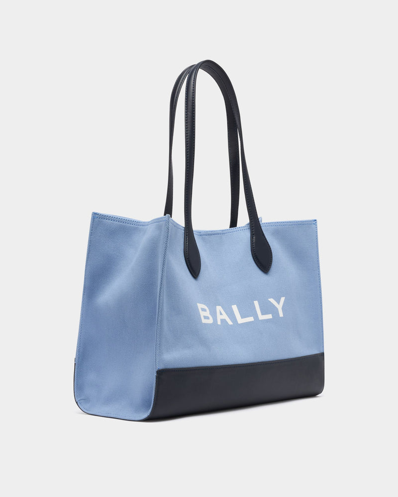Tote Bag In Blue Canvas and Leather