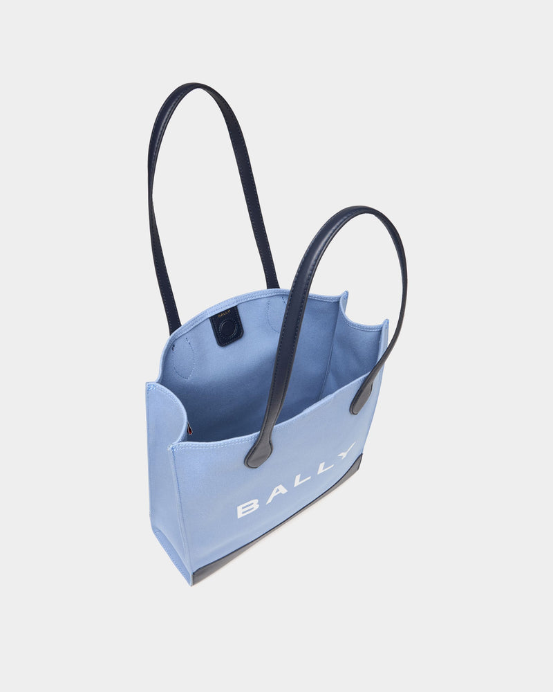 Tote Bag In Blue Canvas and Leather