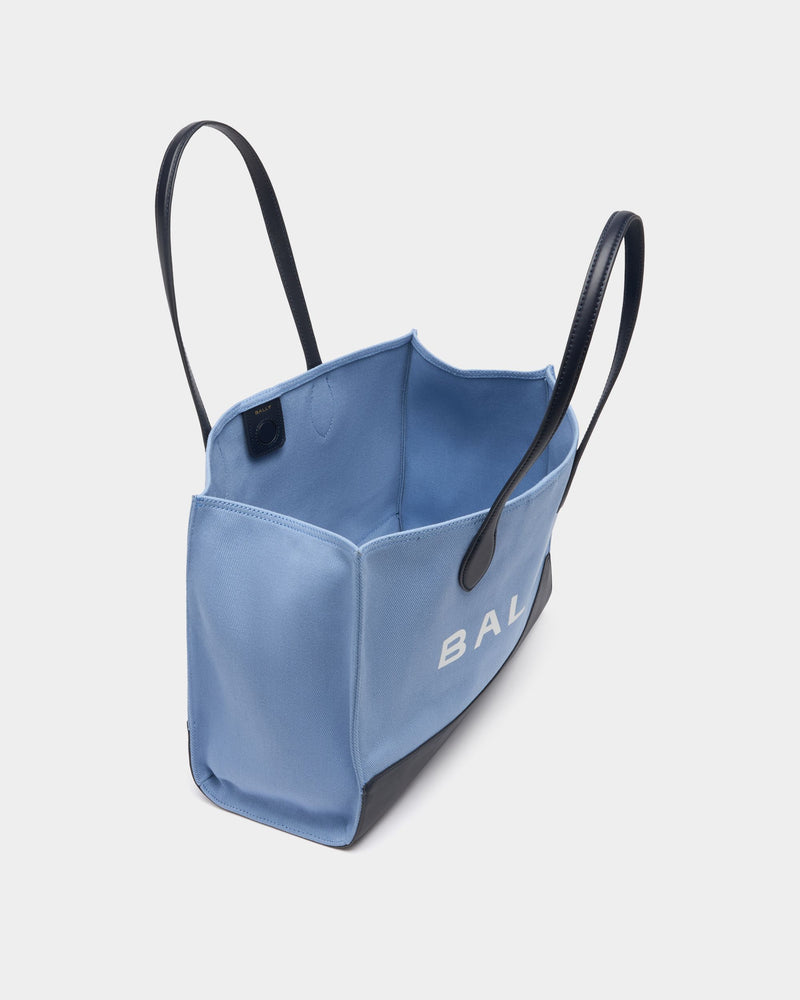 Tote Bag In Blue Canvas and Leather