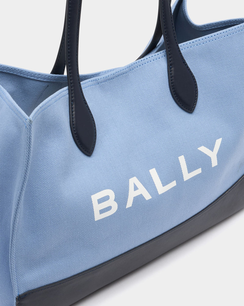 Tote Bag In Blue Canvas and Leather