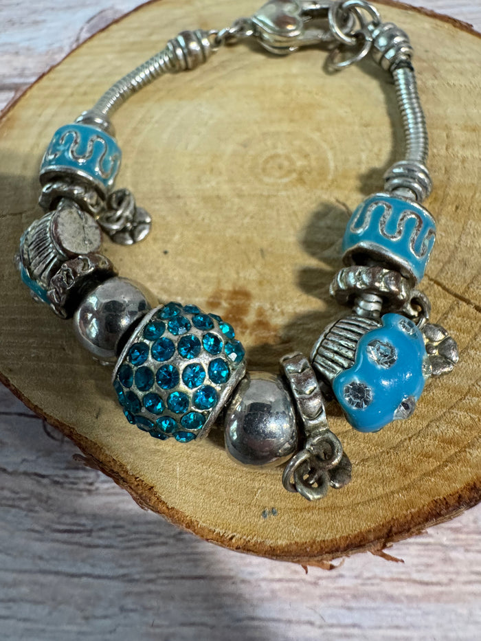 Trio of Blue Accented Silver Tone Bracelets