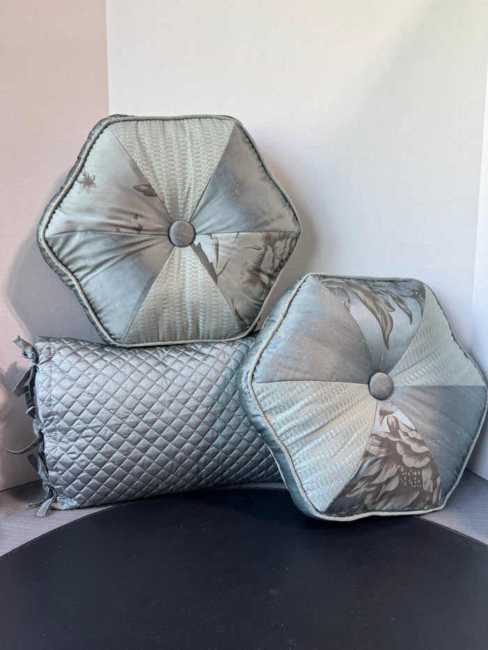 Trio of Matching Dusty Blue Throw Pillows