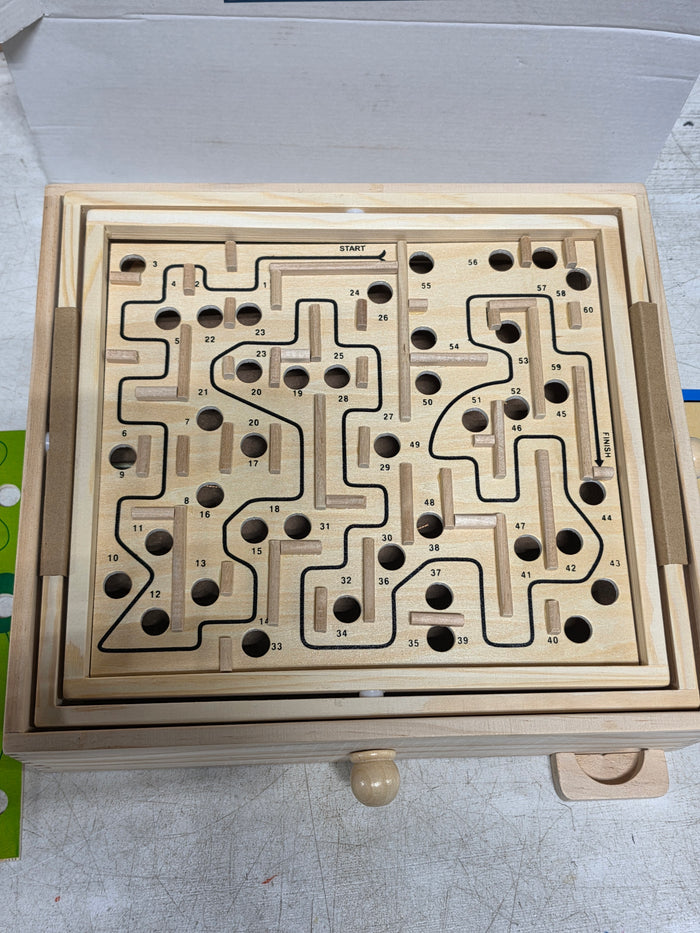 Triple Labyrinth Box Game (Three Interchangeable Plates)