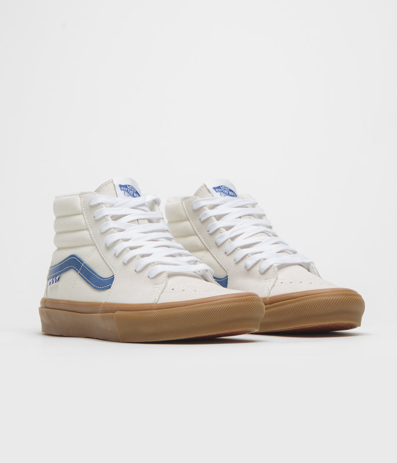 Vans Skate Sk8-Hi Shoes in Marshmallow and Blue / Gum