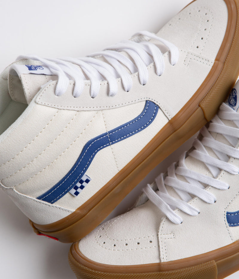 Vans Skate Sk8-Hi Shoes in Marshmallow and Blue / Gum
