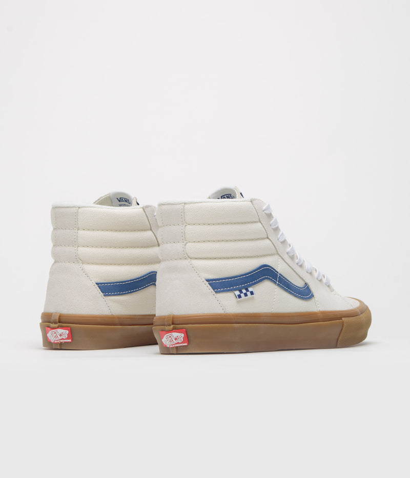 Vans Skate Sk8-Hi Shoes in Marshmallow and Blue / Gum