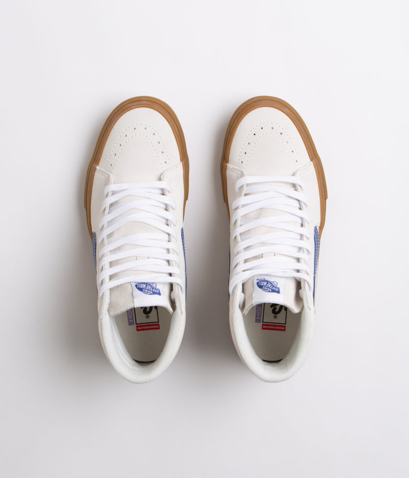 Vans Skate Sk8-Hi Shoes in Marshmallow and Blue / Gum