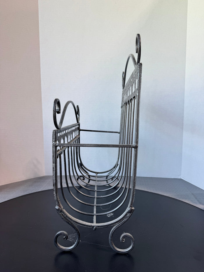 Victorian Style Gray Metal Scroll Magazine Rack