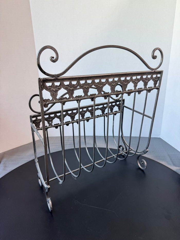 Victorian Style Gray Metal Scroll Magazine Rack