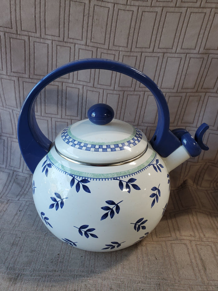 Villery & Boch Blue and White Enamel Tea Kettle