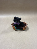 Wagner Handwork Mini Flocked Black Cat With Bed