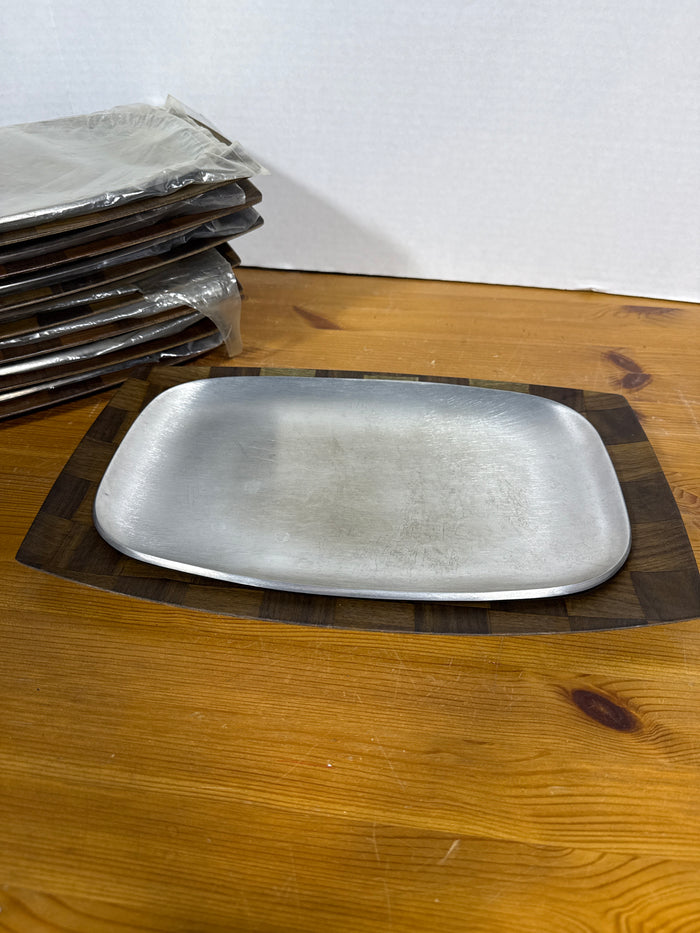 Weavewood Walnut Woven Wood & Aluminum Sizzler Serving Platter - Set Of 8