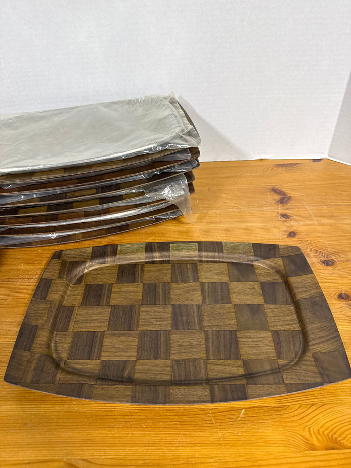 Weavewood Walnut Woven Wood & Aluminum Sizzler Serving Platter - Set Of 8