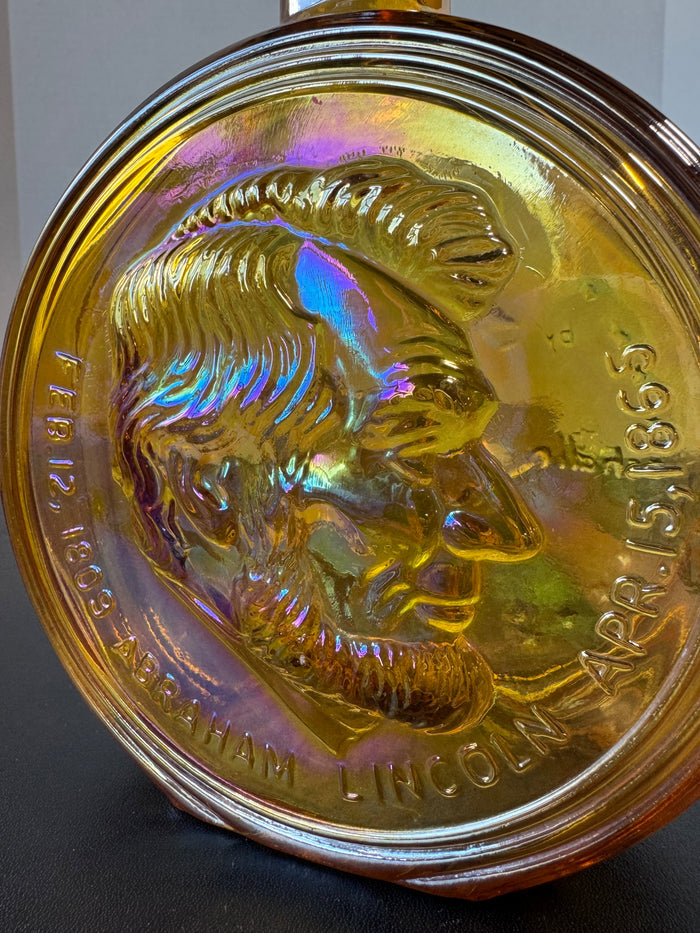 Wheaton Vintage Abraham Lincoln Iridescent Amber Glass Decanter