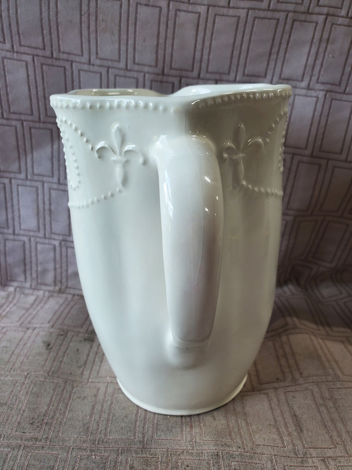 White Ceramic Fleur-de-lis Pitcher