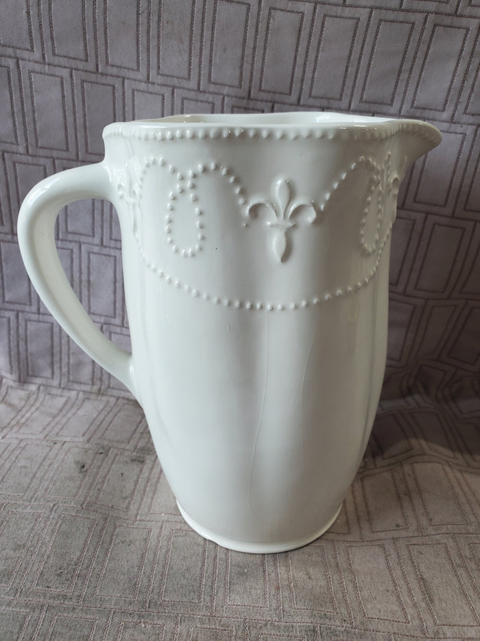 White Ceramic Fleur-de-lis Pitcher