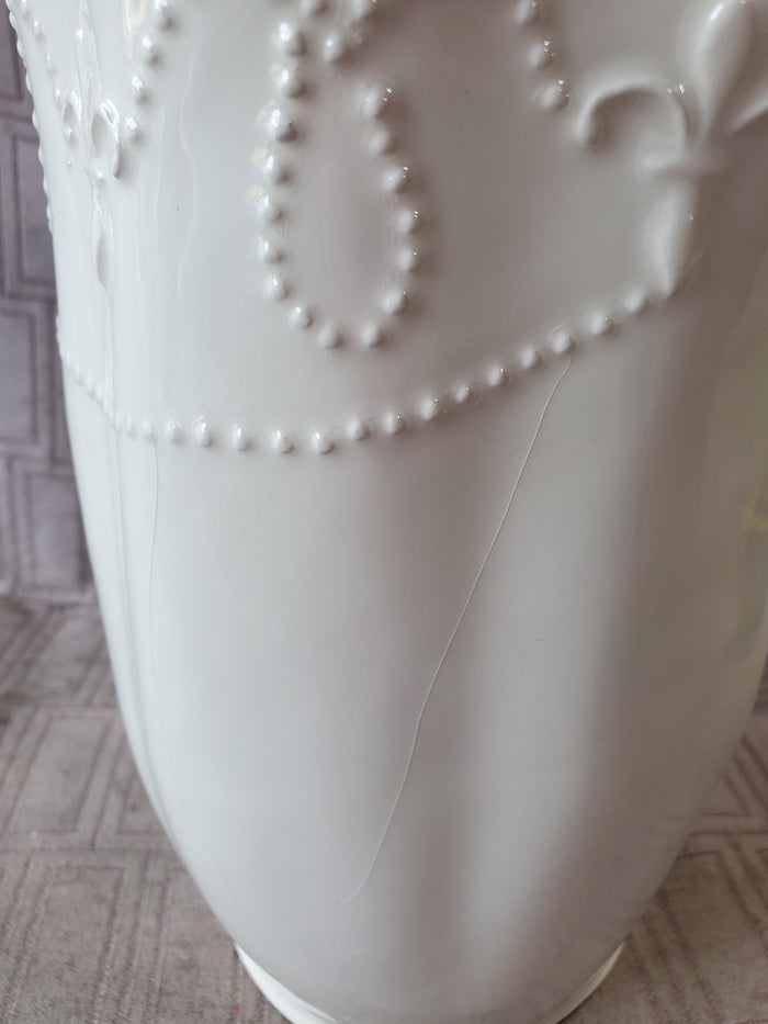 White Ceramic Fleur-de-lis Pitcher