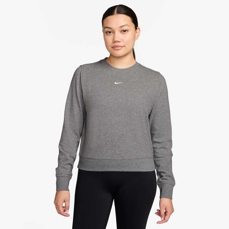 Women's French Terry Crew Neck Sweatshirt in Carbon Heather/White