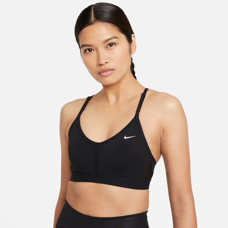 Women's Indy Light-Support Padded V-Neck Sports Bra in Black/Black/Black/White