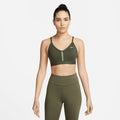 Women's Indy Light-Support Padded V-Neck Sports Bra in Cargo Khaki/Alligator/Cargo Khaki/White
