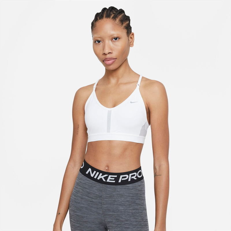 Women's Indy Light-Support Padded V-Neck Sports Bra in White/Grey Fog/Particle Grey