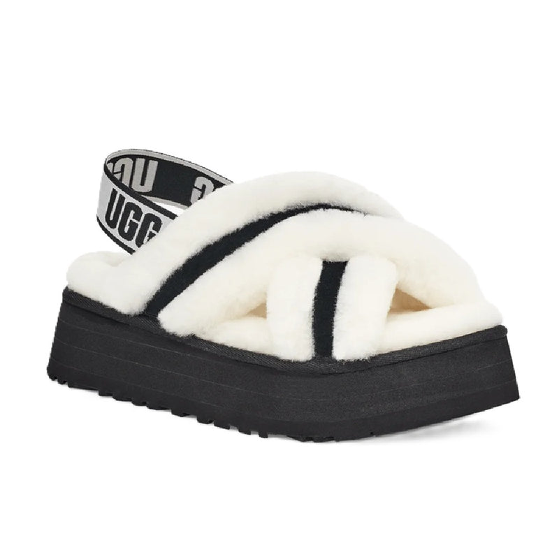 Women's UGG Disco Cross Slide White Black (1121550-WHT)