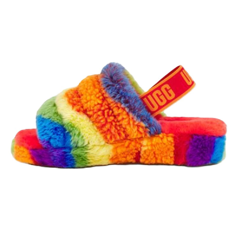 Women's UGG Fluff Yeah Slide Cali Collage Rainbow Stripes (1120002-RSTR)