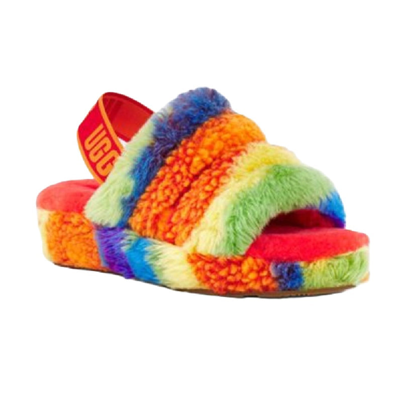 Women's UGG Fluff Yeah Slide Cali Collage Rainbow Stripes (1120002-RSTR)
