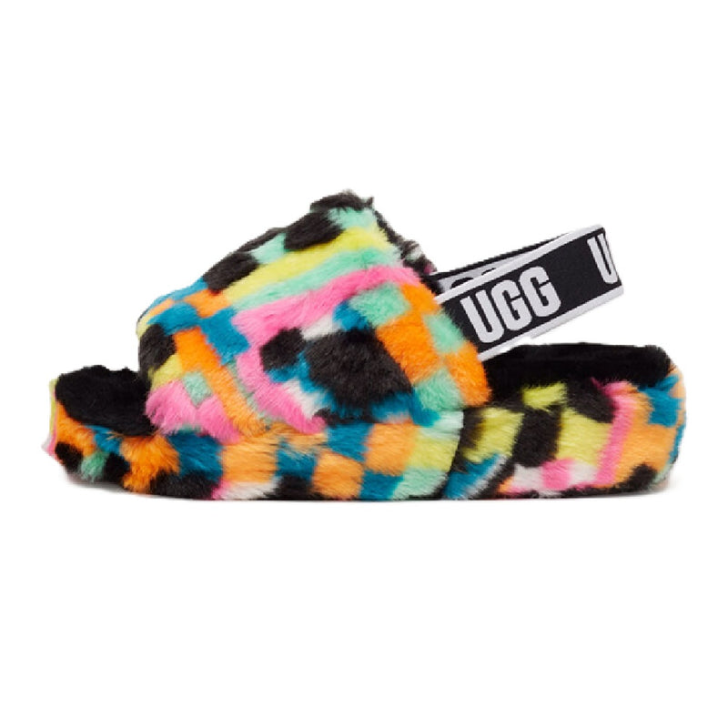 Women's UGG Fluff Yeah Slide Checks Black Multi (1135510-BLKM)