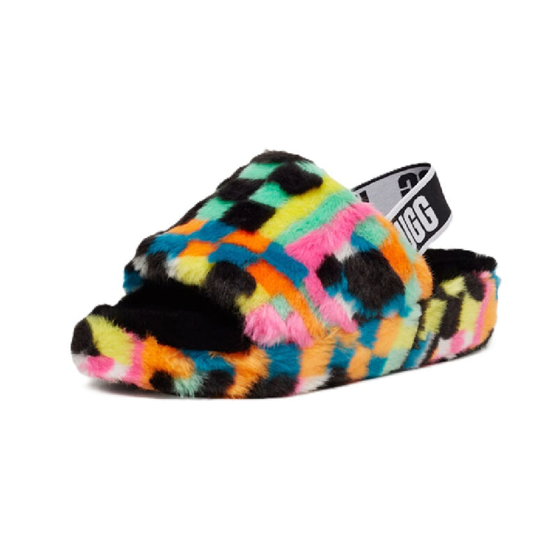 Women's UGG Fluff Yeah Slide Checks Black Multi (1135510-BLKM)