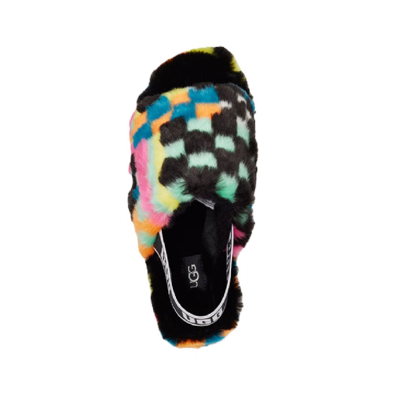 Women's UGG Fluff Yeah Slide Checks Black Multi (1135510-BLKM)