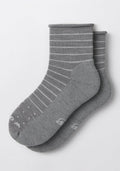 The Woolx Womens Derby Roll Top Sock in Grey features thin white stripes and a lightweight, comfortable design—perfect for everyday wear.
