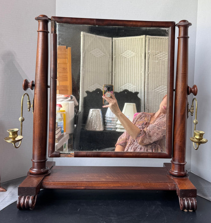 Wooden Vintage Tabletop Swing Vanity Mirror with Brass Candle Sconces AS IS (READ DESCRIPTION CAREFULLY)