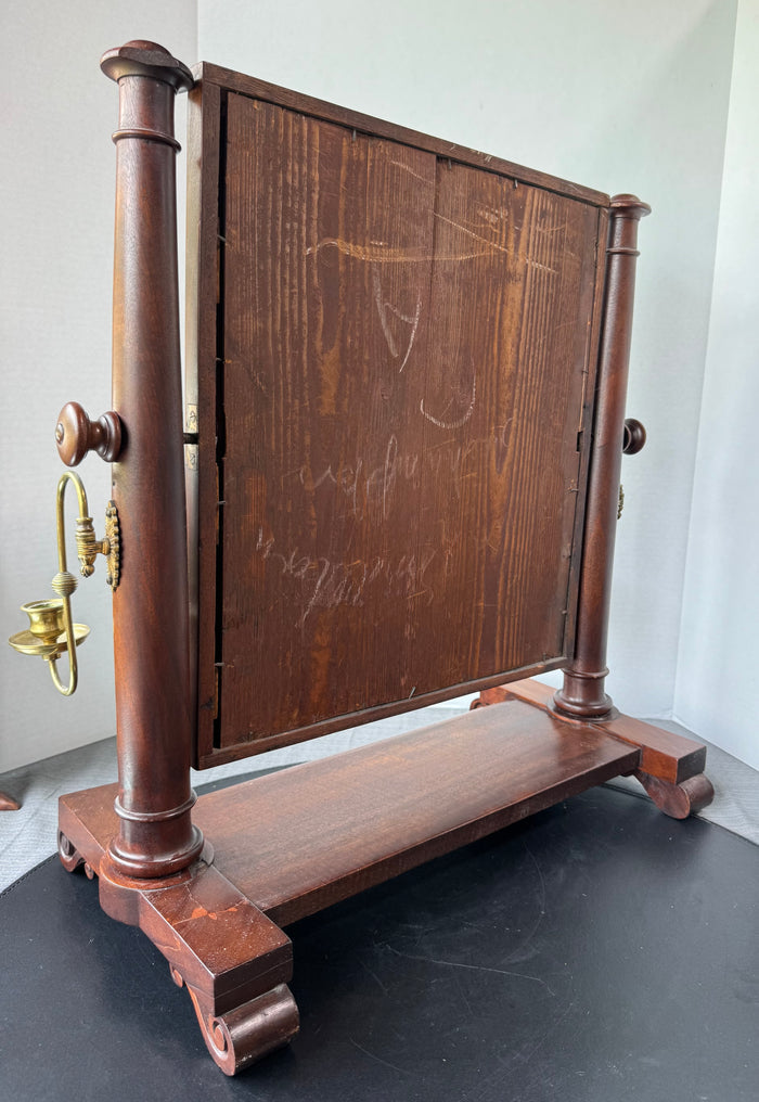 Wooden Vintage Tabletop Swing Vanity Mirror with Brass Candle Sconces AS IS (READ DESCRIPTION CAREFULLY)