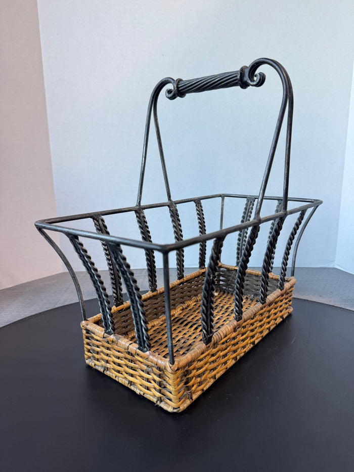 Woven Rattan & Braided Metal Basket