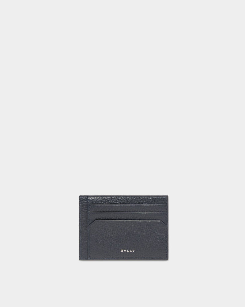 York Business Card Holder In Navy Blue Grained Leather