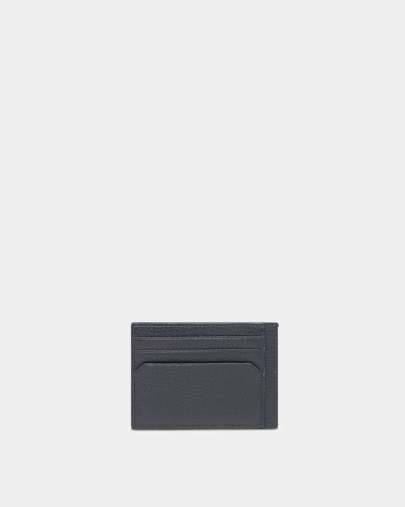 York Business Card Holder In Navy Blue Grained Leather