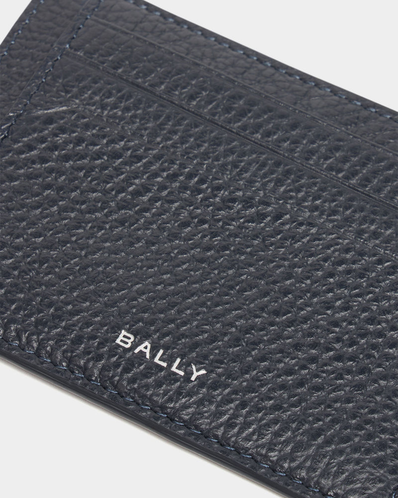 York Business Card Holder In Navy Blue Grained Leather