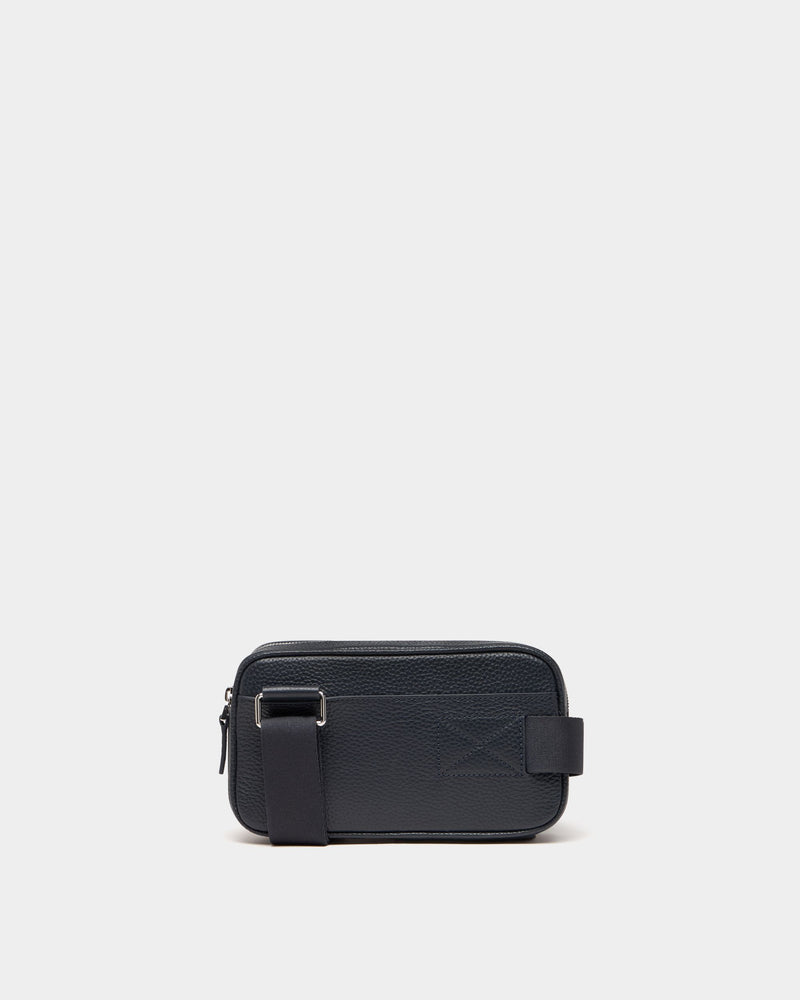 York Crossbody Bag In Navy Blue Grained Leather