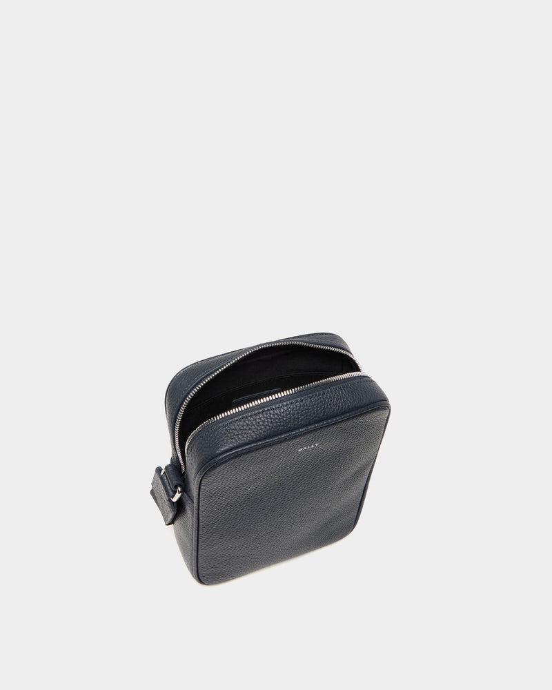 York Crossbody Bag In Navy Blue Grained Leather