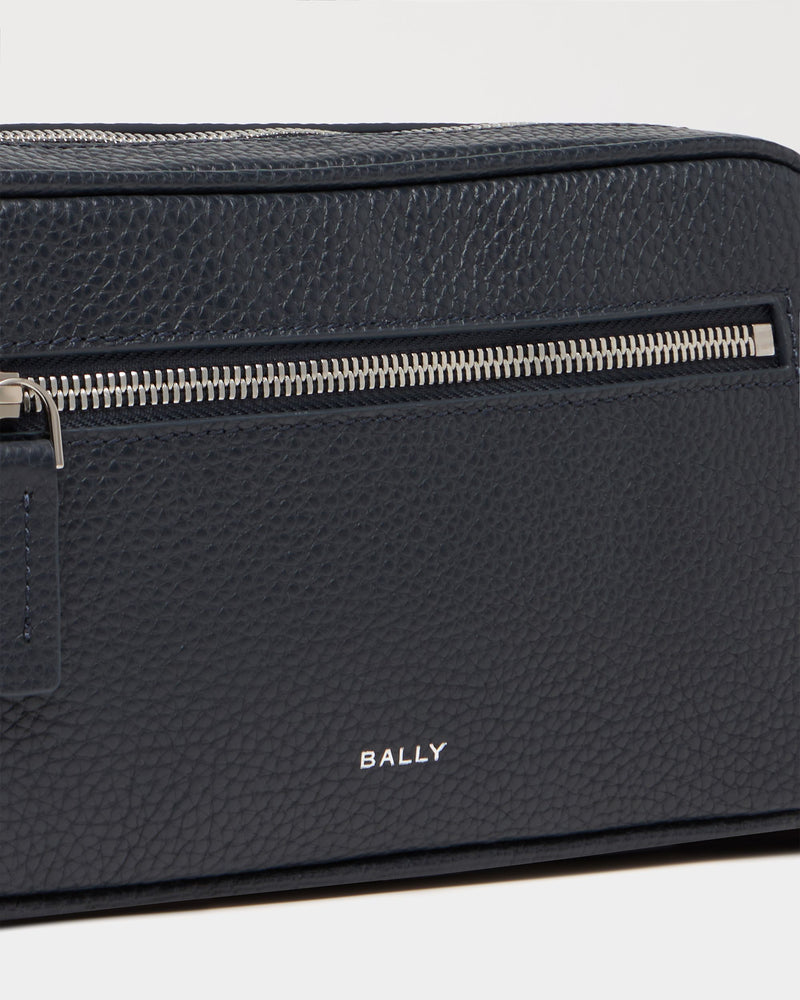 York Crossbody Bag In Navy Blue Grained Leather