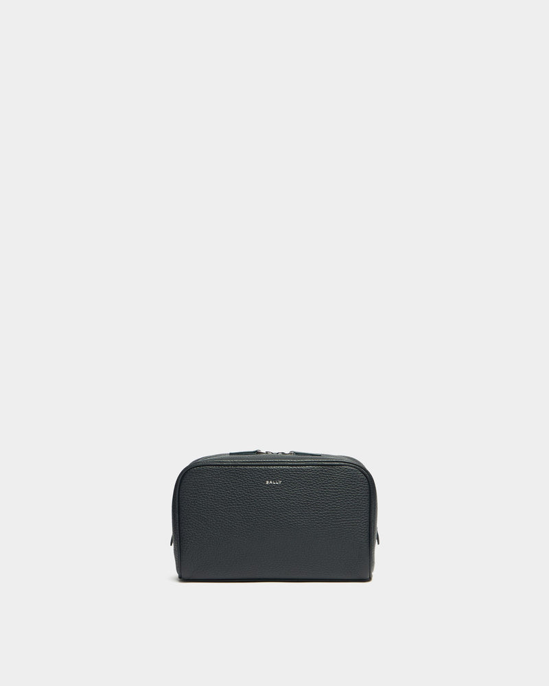 York Pouch In Navy Blue Grained Leather
