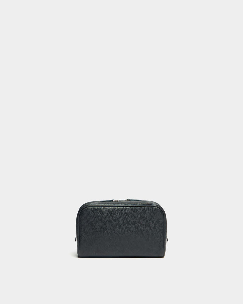 York Pouch In Navy Blue Grained Leather
