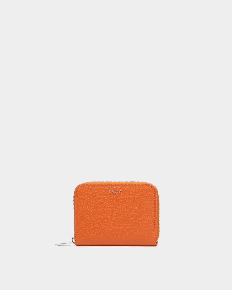 Zip Around Wallet In Orange Grained Leather