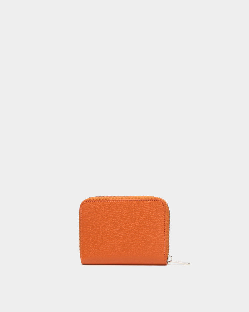Zip Around Wallet In Orange Grained Leather