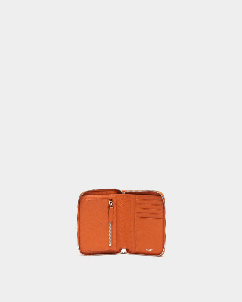 Zip Around Wallet In Orange Grained Leather