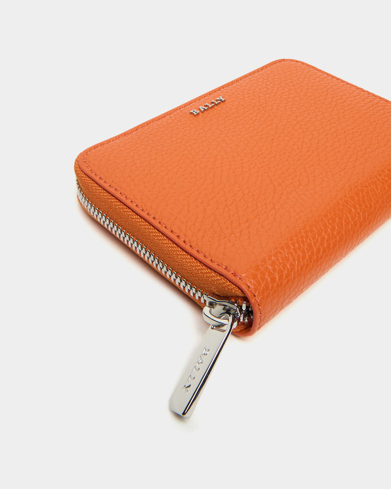 Zip Around Wallet In Orange Grained Leather