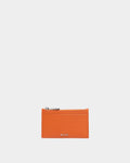 Zipped Card Holder In Orange Grained Leather